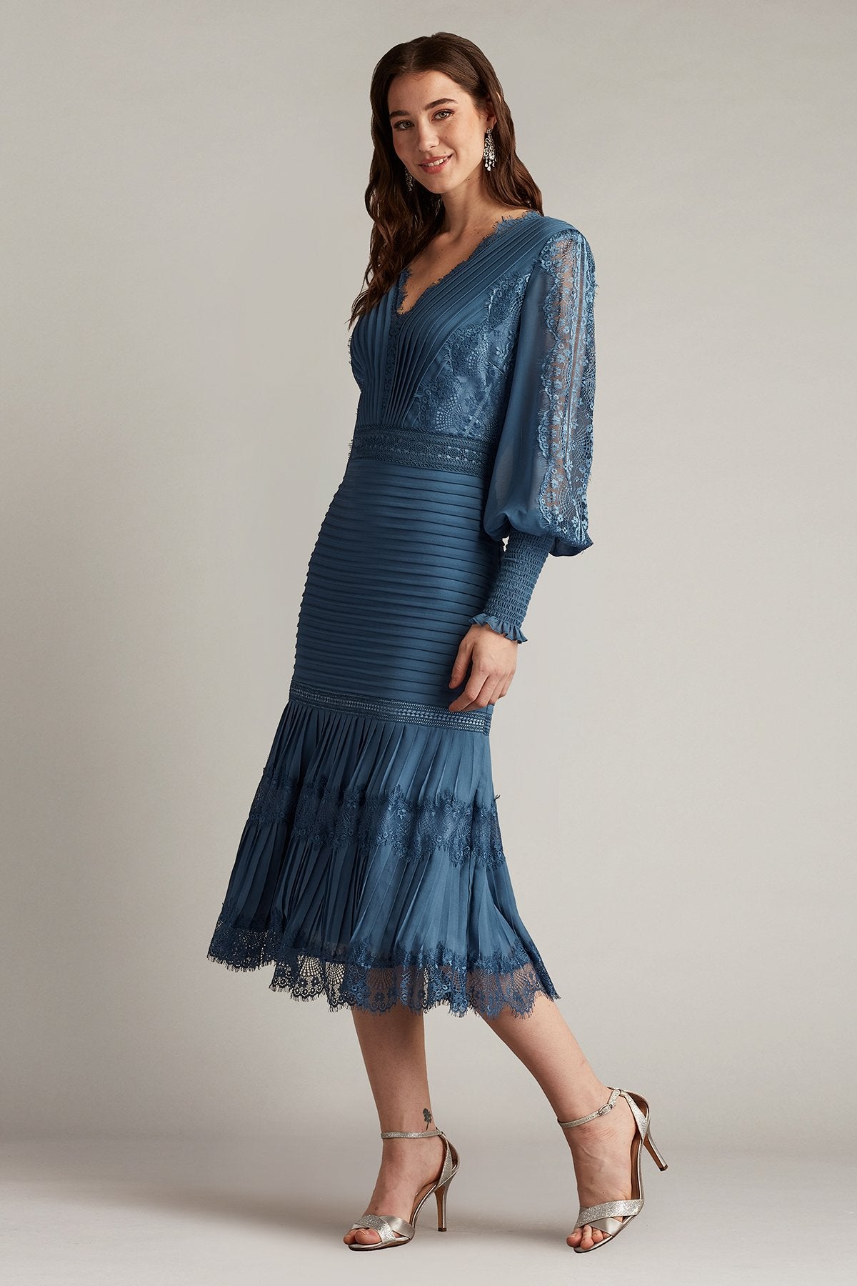 Nyssa Bishop Sleeve Dress SLATE – Tadashi Shoji Official Online