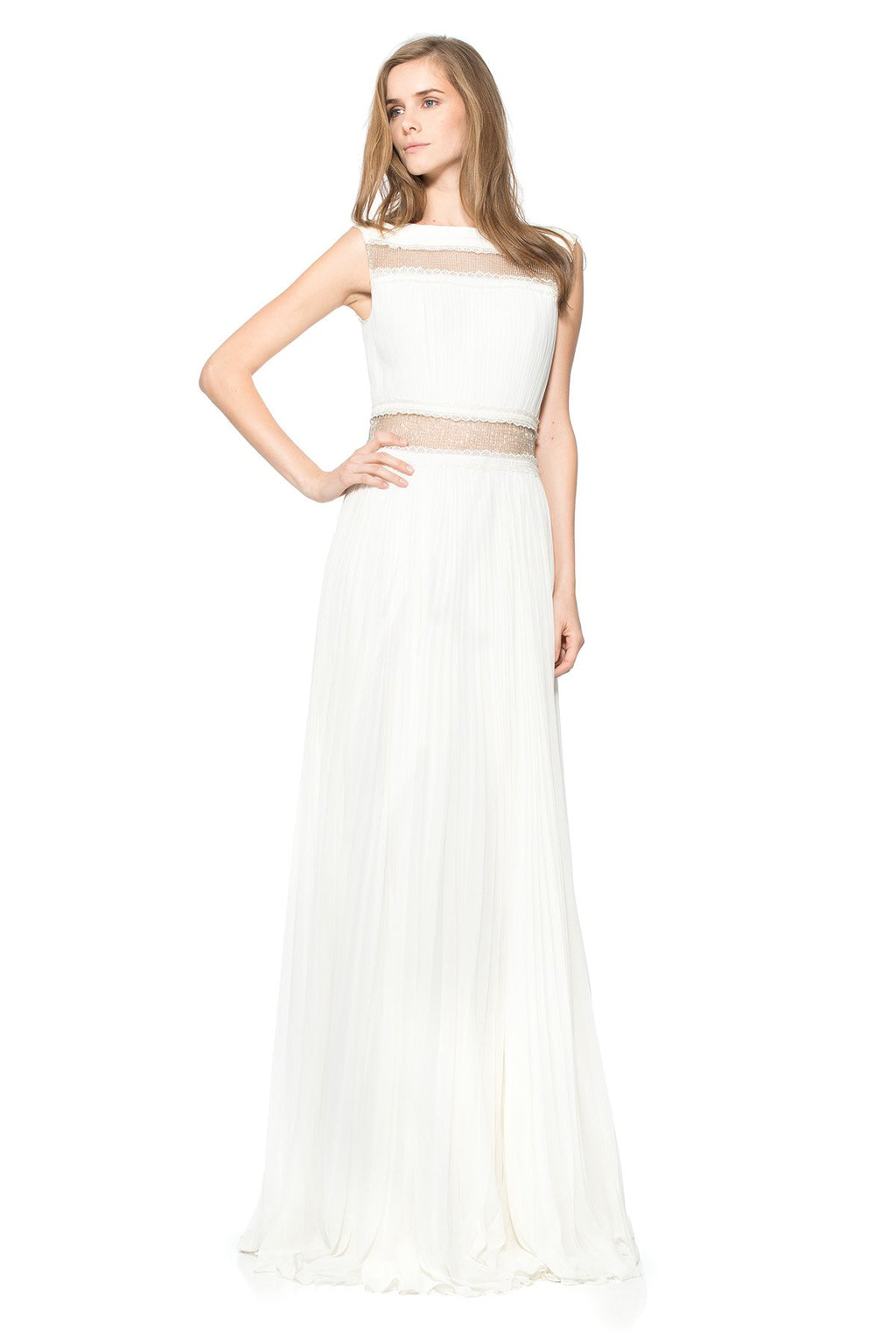 Sunburst Pleated Georgette Gown