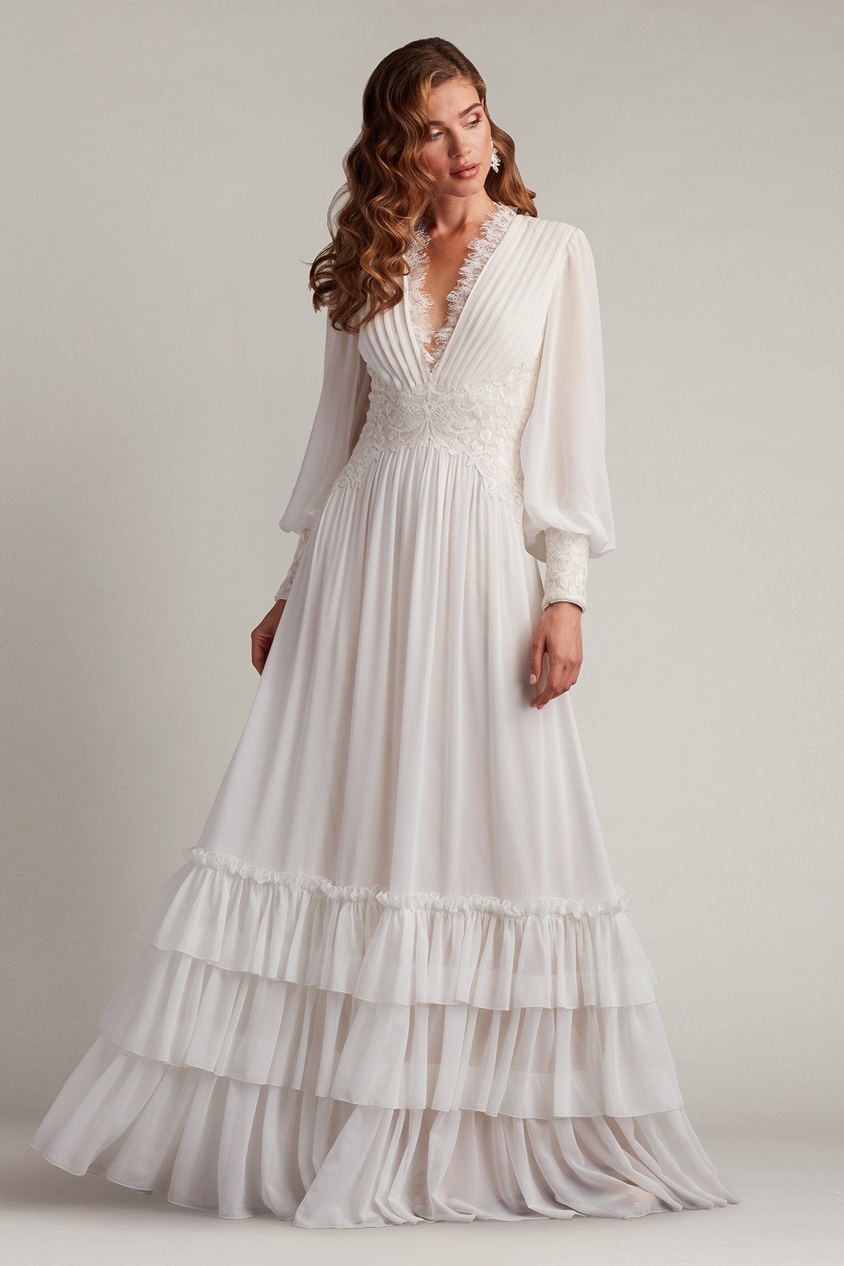 Topanga Tiered Bishop Sleeve Gown – Tadashi Shoji Official Online