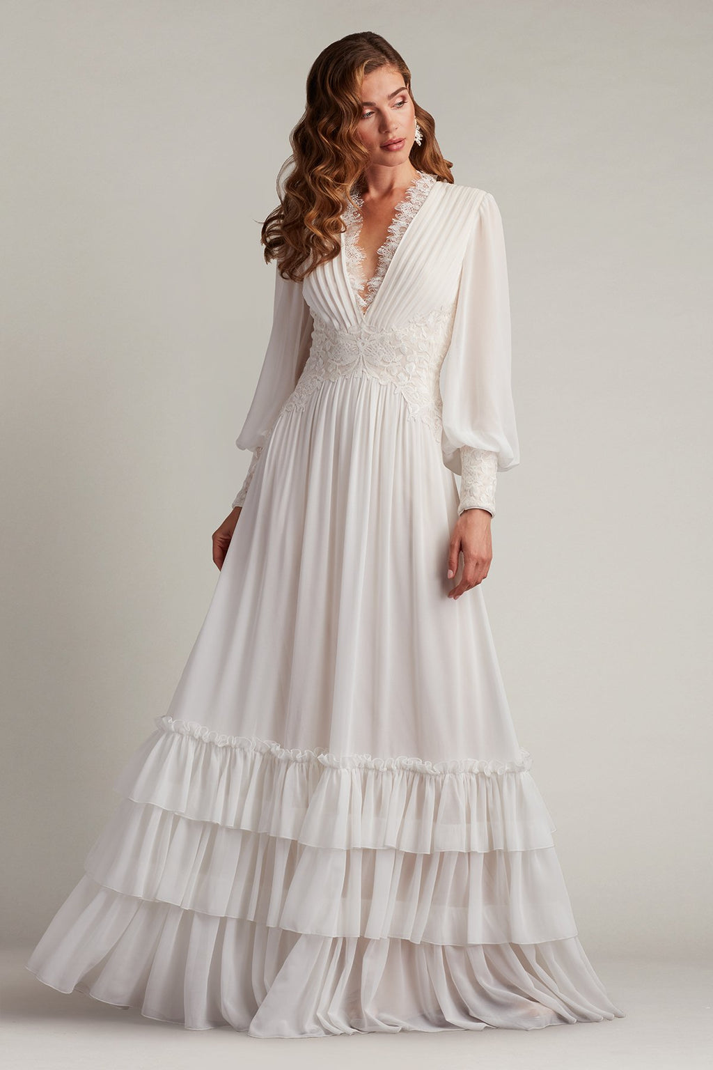 Topanga Tiered Bishop Sleeve Gown