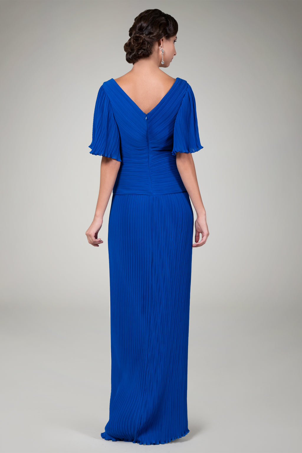Pleated Chiffon Gown in Blue Iris
