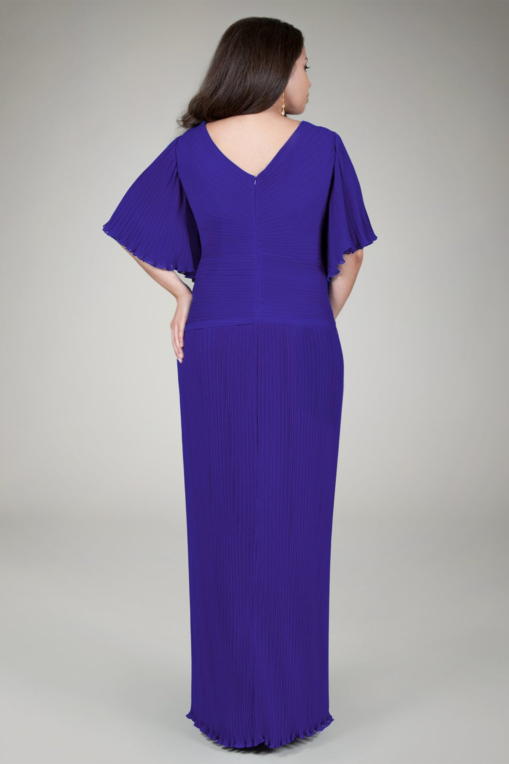 Pleated Chiffon Gown in Blue Iris