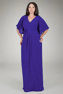 Pleated Chiffon Gown in Blue Iris