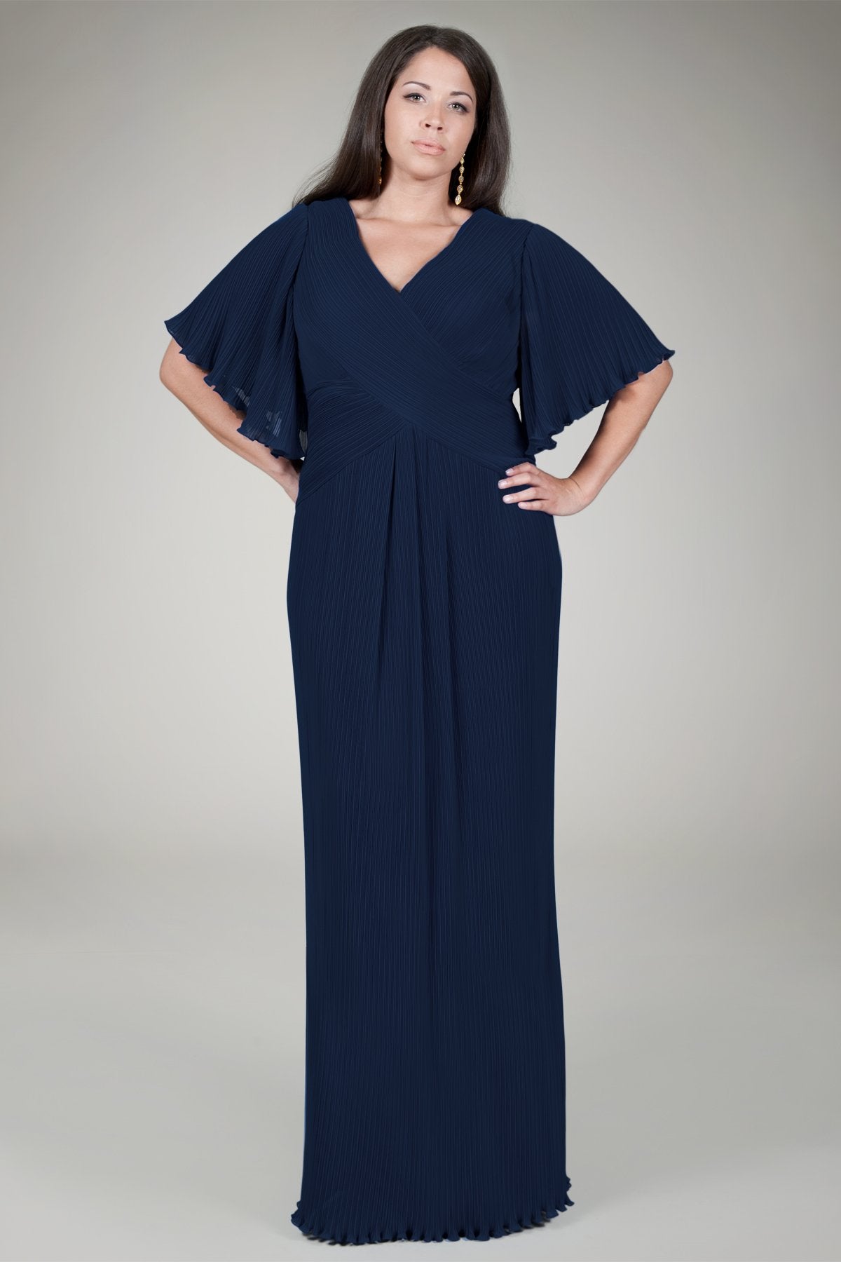 Pleated Chiffon Gown in Navy