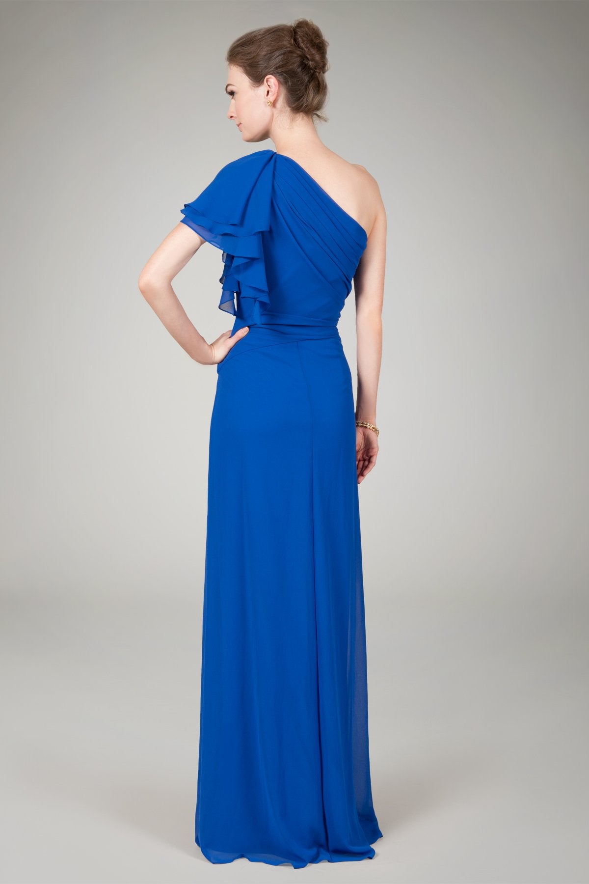 Asymmetric Draped Gown in Blueberry