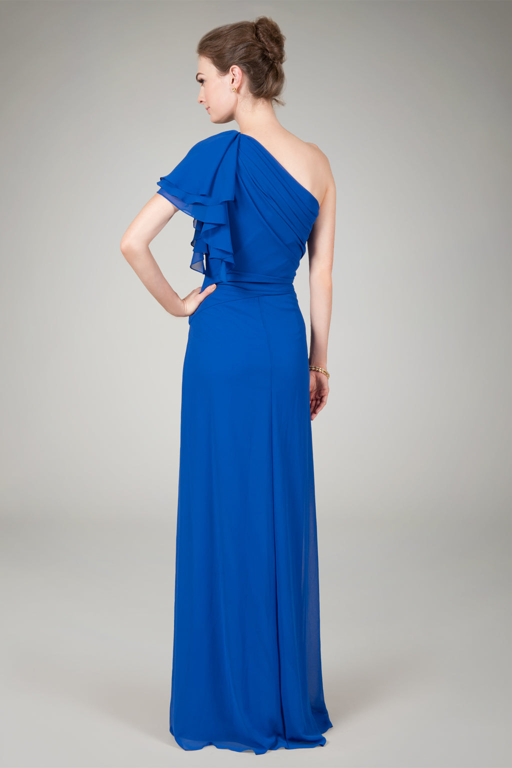 Asymmetric Draped Gown in Blueberry