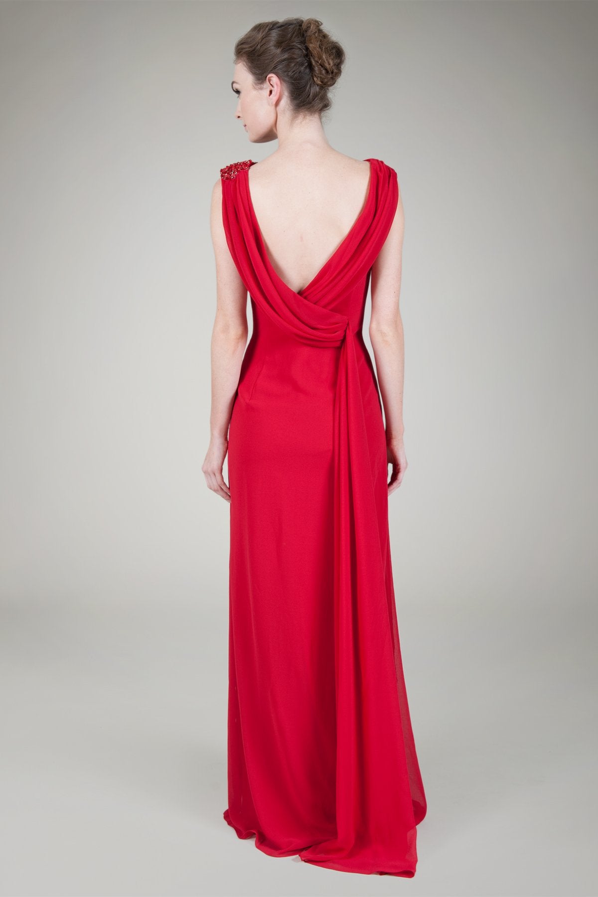 Back Drape Chiffon Gown in Flame