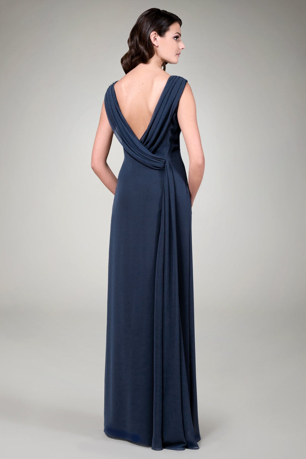 Back Drape Chiffon Gown in Navy