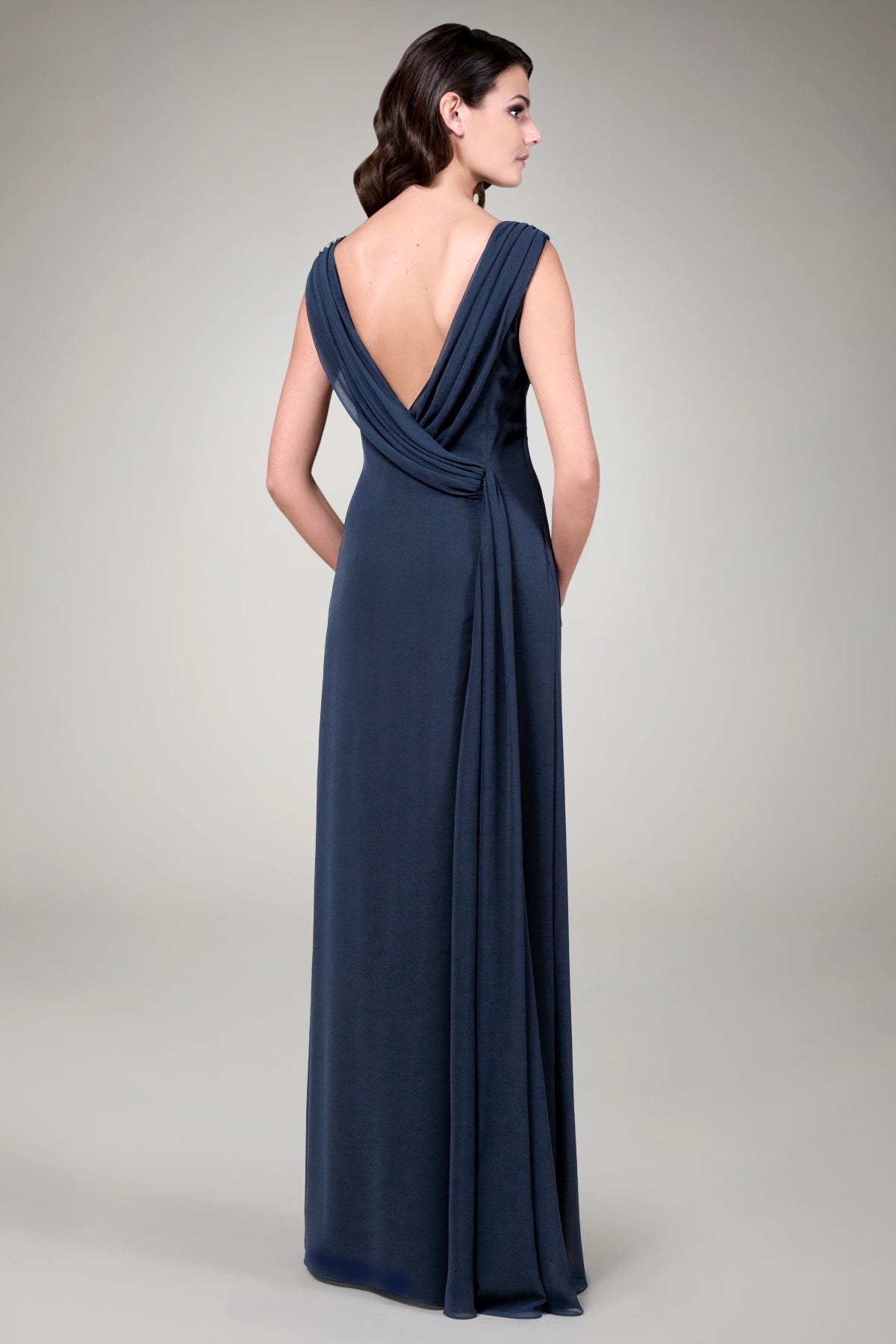 Back Drape Chiffon Gown in Navy