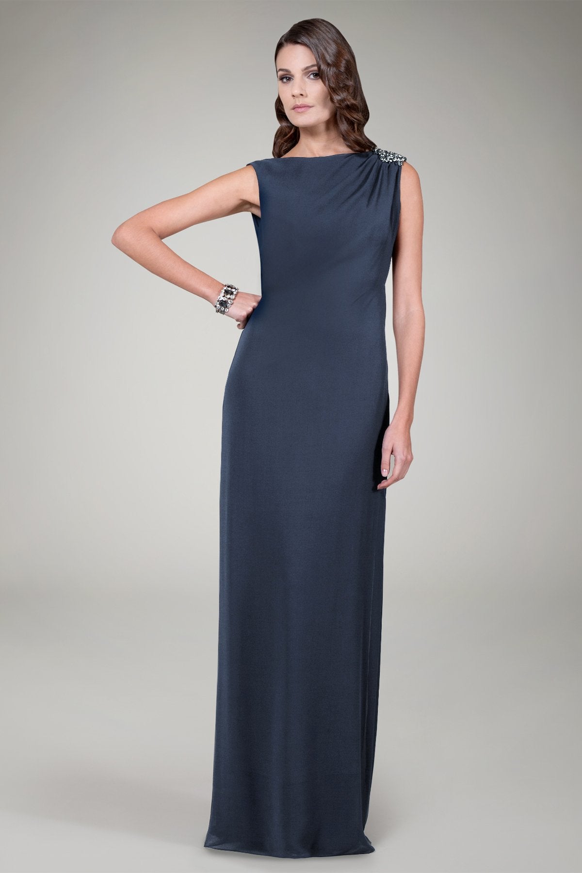 Back Drape Chiffon Gown in Navy