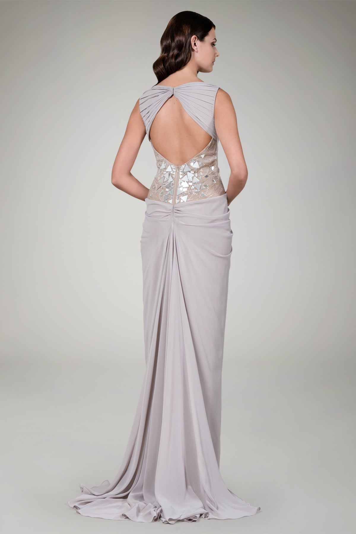 Geometric Jewel Embellished Gown in Antique