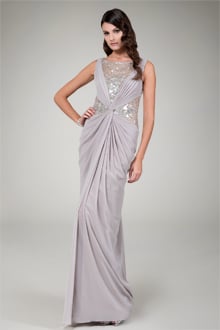 Geometric Jewel Embellished Gown in Antique