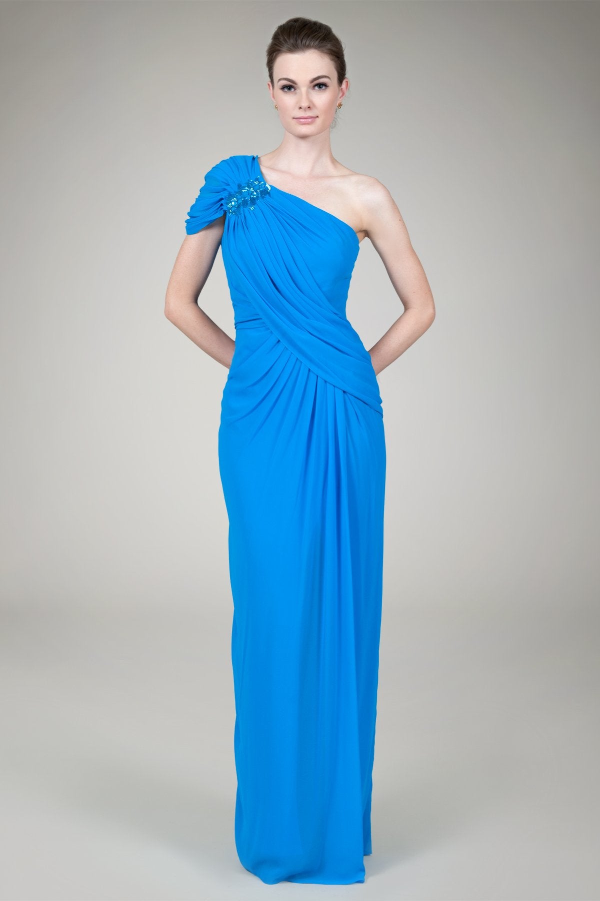 Grecian Draped Gown in Sky Blue