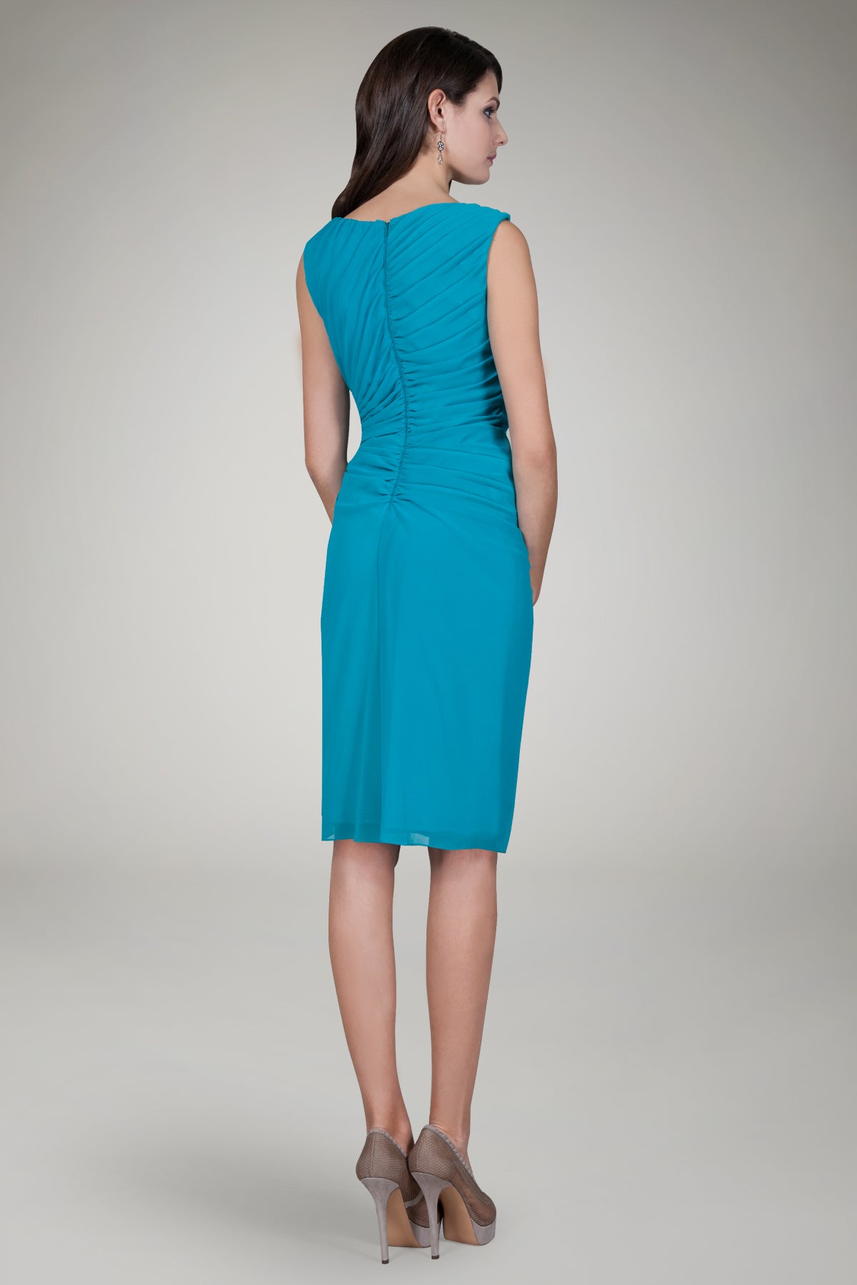 Draped Flounce Cocktail Dress in Blue Poppy