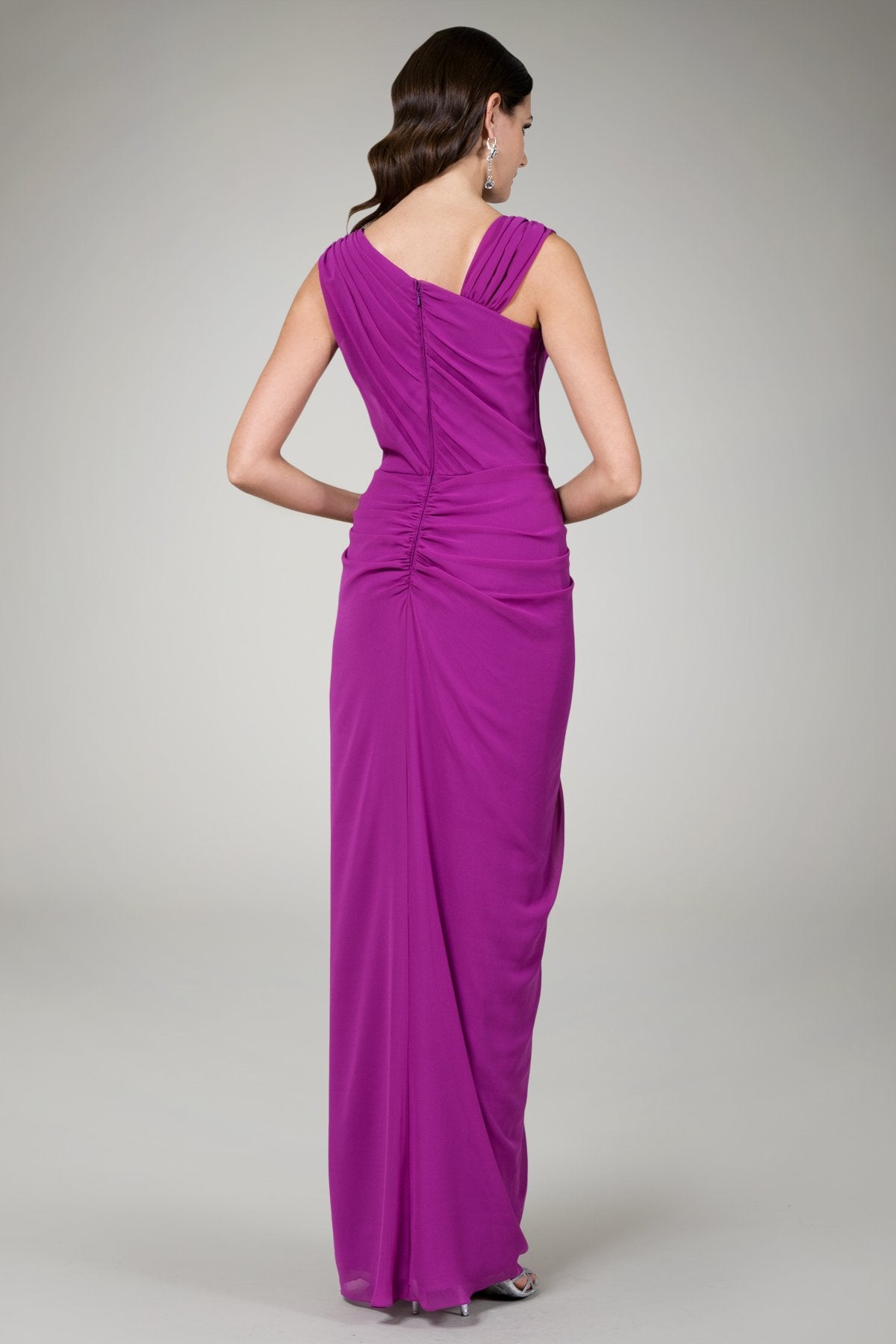 Asymmetric Draped Gown in Triple Berry