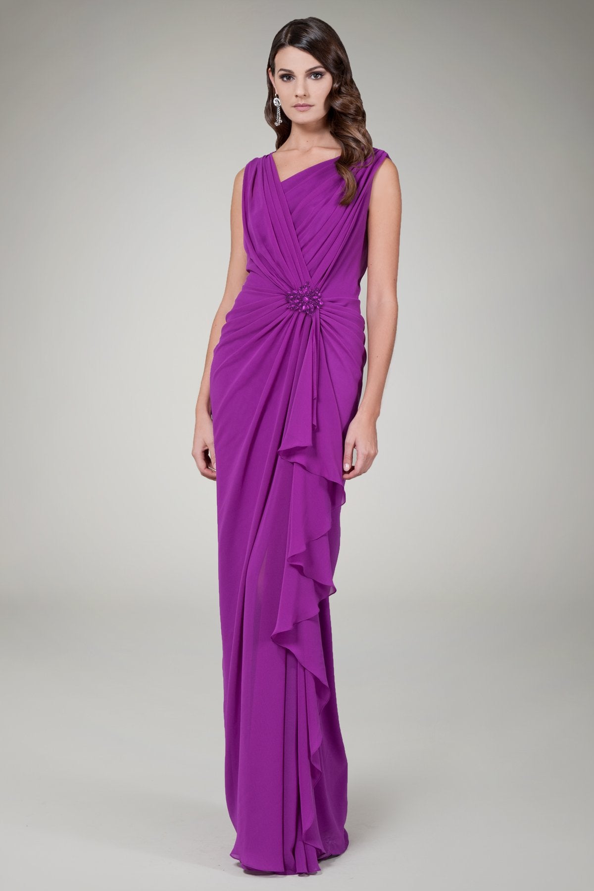 Asymmetric Draped Gown in Triple Berry