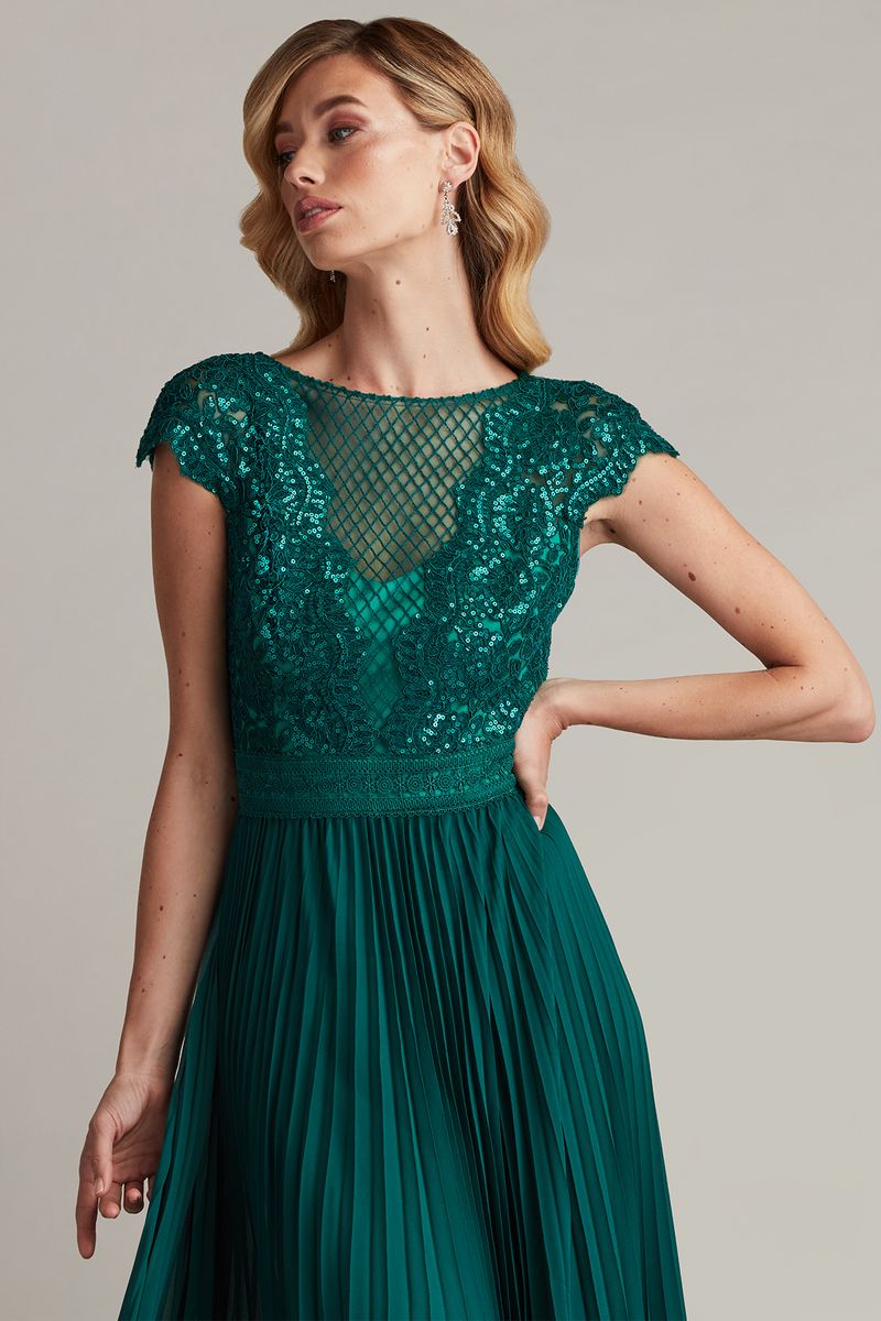 Surette Sequin Embroidered and Pleated Chiffon Gown
