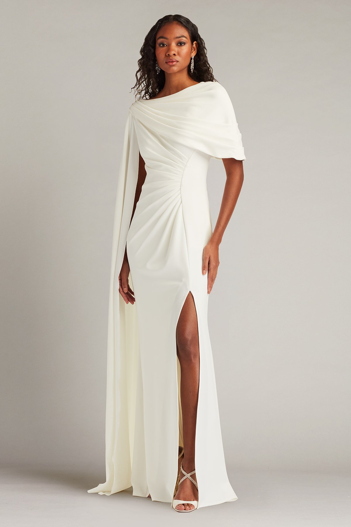 Tadashi Shoji Acadia Shawl Draped Gown In Yellow