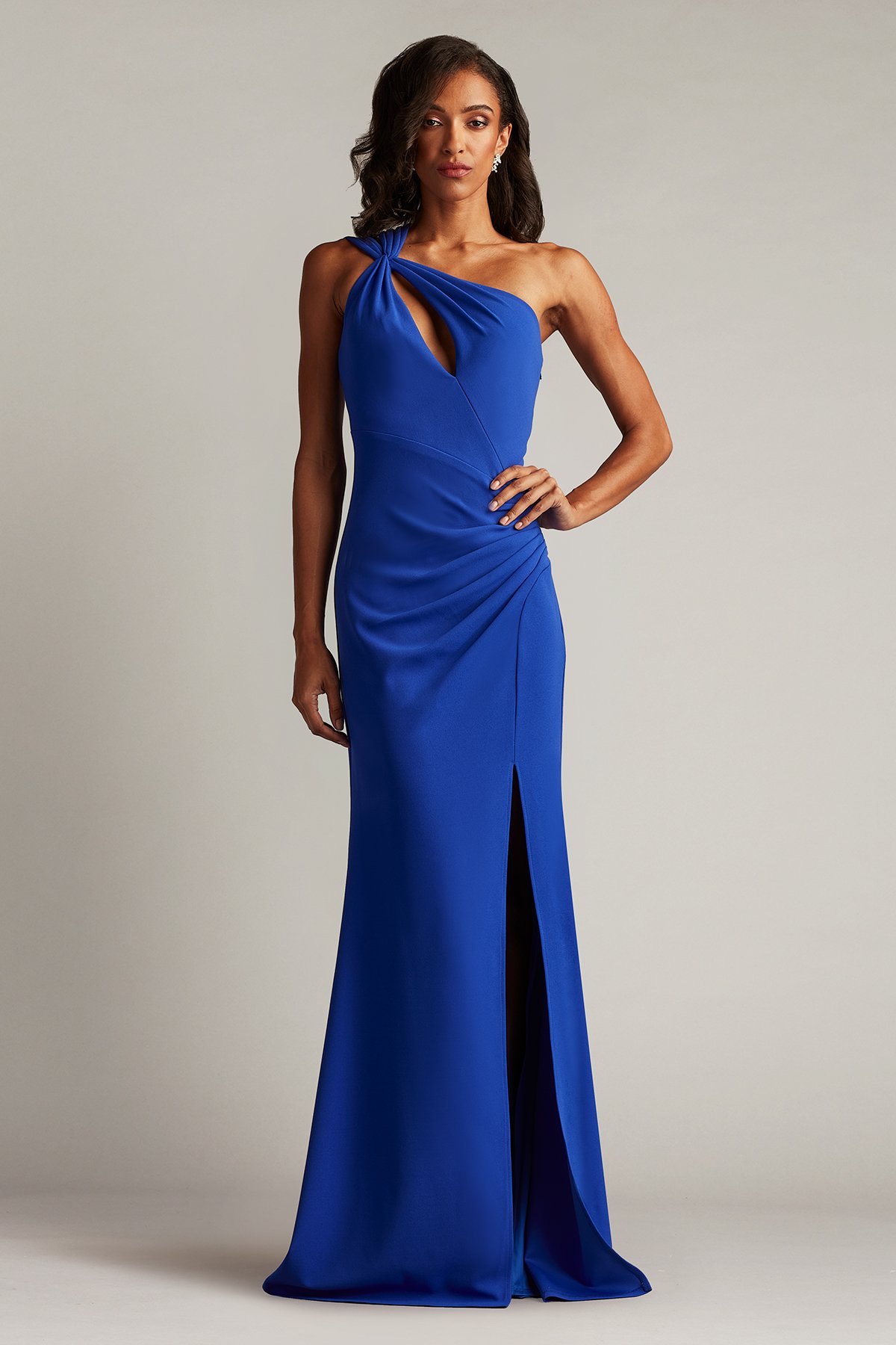Tadashi Shoji Twist Detail One-shoulder Crepe Gown In Blue