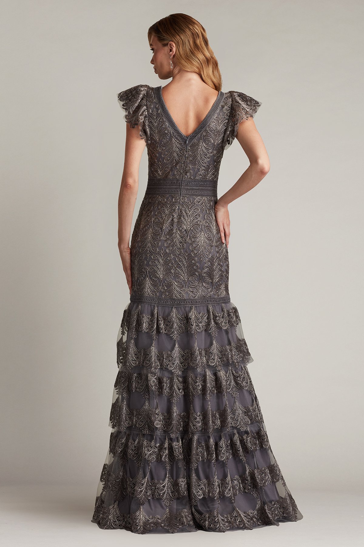 Rhone Tiered Embroidered Tulle Gown DKMIS | Tadashi Shoji