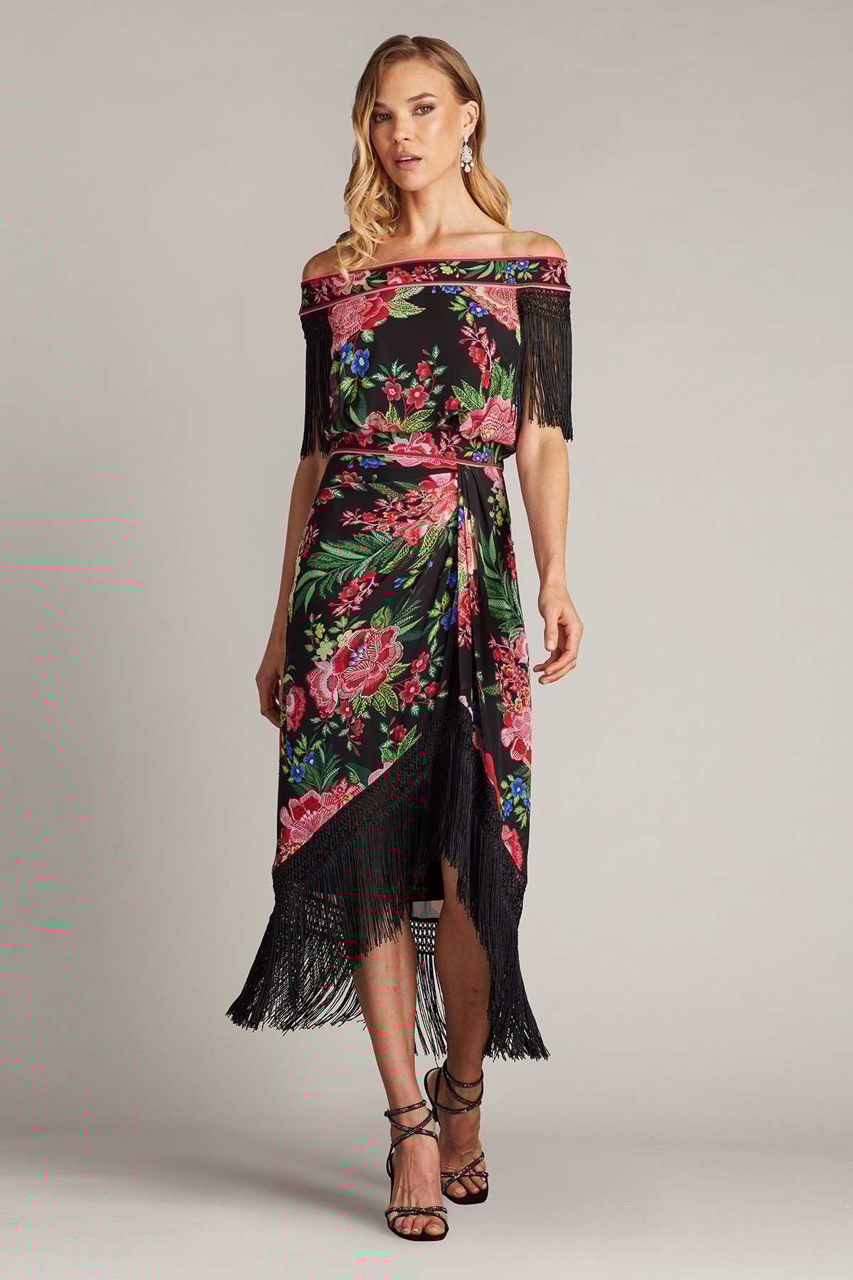 【2025年】エレガントファッションを上品に着 Kaiser Floral Fringe Midi Dress | Tadashi Shoji ワンピース