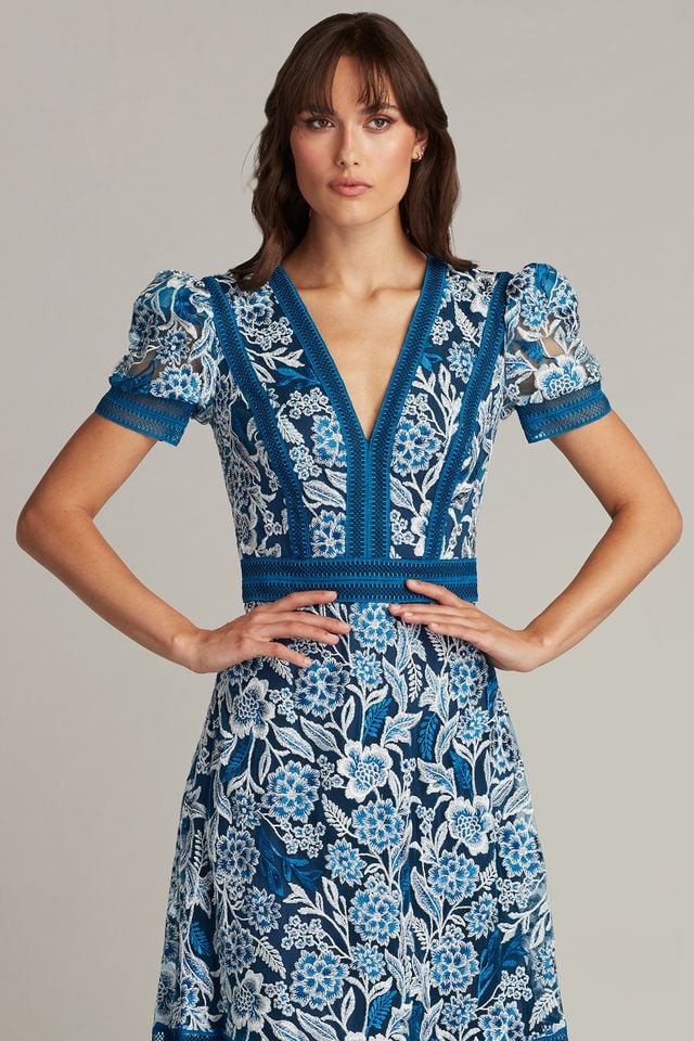 Kasey Banded Embroidered Tea-Length Dress