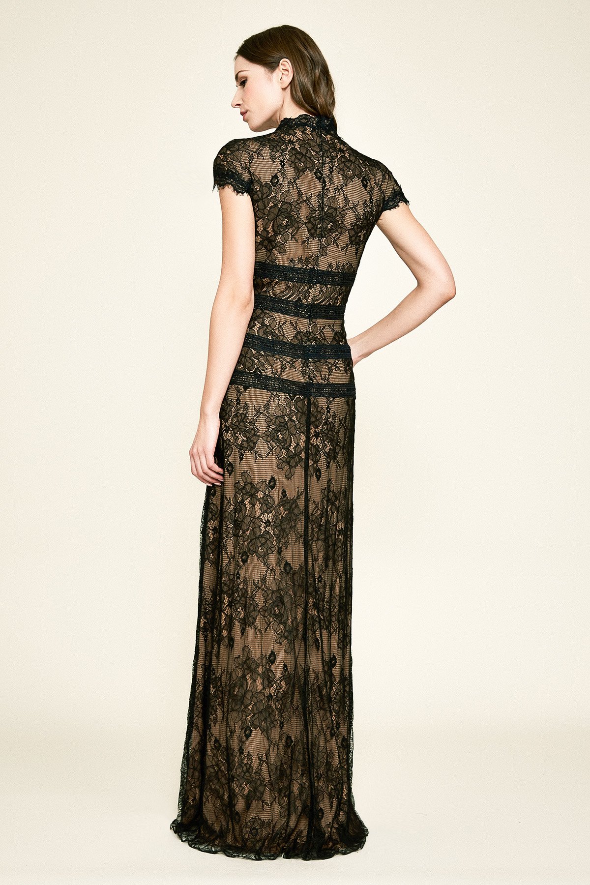 Tadashi shoji black lace gown discount