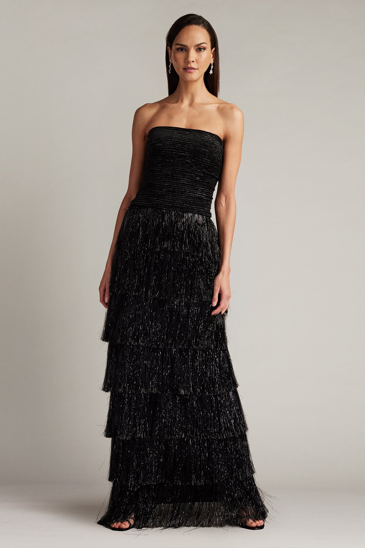 Shania Sequin Velvet Fringe Gown | Tadashi Shoji