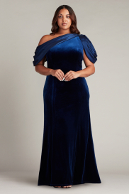 【Tadashi Shoji】Bevan Velvet Waterfall Drape Gown Lena Waterfall Drape Gown-BAMBO | Tadashi Shoji