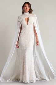 Caspian Chiffon Cape Lace Gown | Tadashi Shoji Caspian Chiffon Cape Lace Gown | Tadashi Shoji