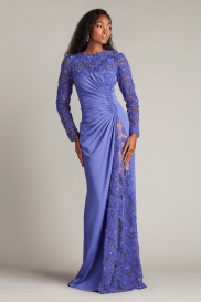 【未使用】ATON SUVIN FRISE FLARED DRESS チャコール Kyo Embroidered High Slit Gown - PLUS SIZE | Tadashi Shoji