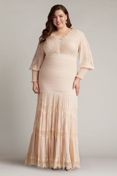 Nisa Lace & Fringe Gown - PLUS SIZE | Tadashi Shoji