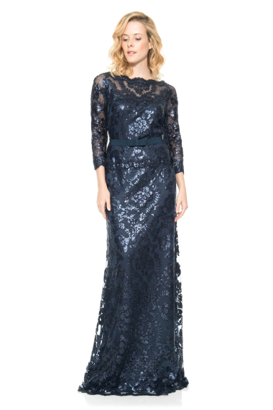 Tadashi Shoji - Paillette Embroidered Lace 3/4 Sleeve Gown