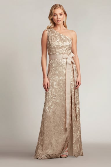 Tomlin Ribbon Belt Sequin Embroidered Gown