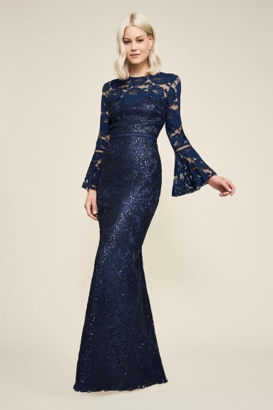 【BAON】Shuiti lace strap layered long one piece Embroidered Banded Lace Gown
