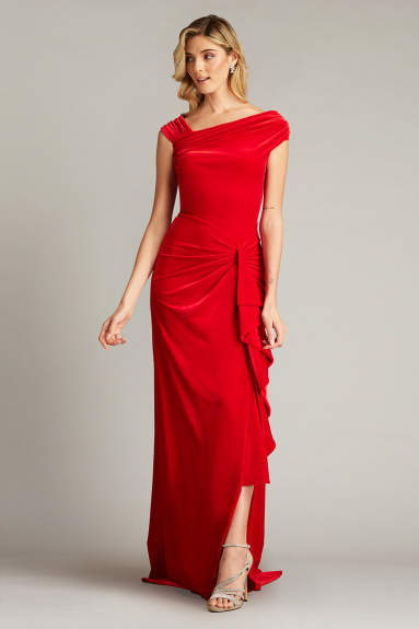 Jessa Metallic Crisscross Draped Halter Gown | Tadashi Shoji Jessa Metallic Crisscross Draped Halter Gown | Tadashi Shoji