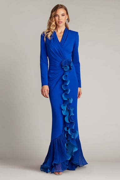 Audra Floral Print Chiffon Gown-IV/BK | Tadashi Shoji Bridal