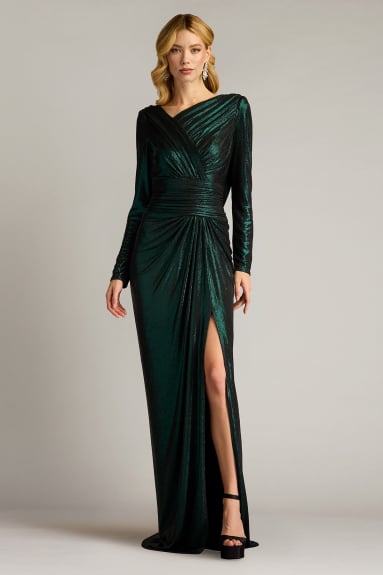 Seraphine Pleated Portrait Collar Gown | Tadashi Shoji