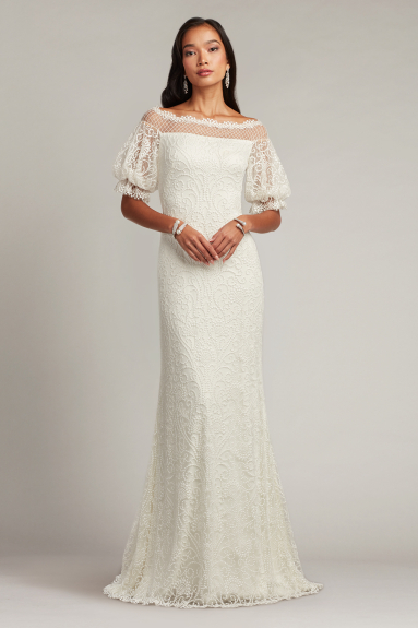 Whelan Embroidered Puff-Sleeve Gown