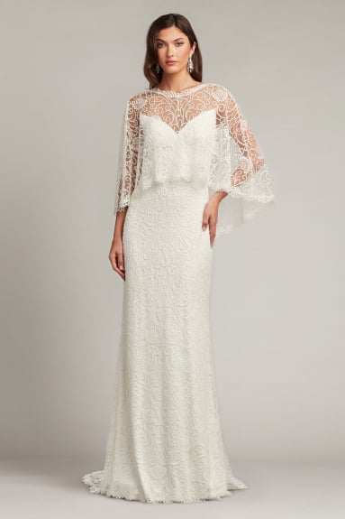 Eagen Draped Overlay Embroidered Gown