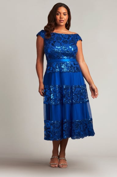 Charlotte Sequin Embroidered Tea-Length Dress - PLUS SIZE