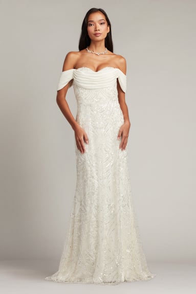 Nyssa Bishop Sleeve Gown IVORY | Tadashi Shoji