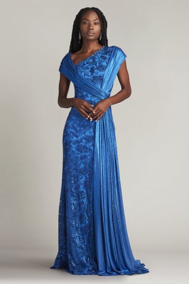 Chantelle Sequin Embroidered Draped Sash Gown
