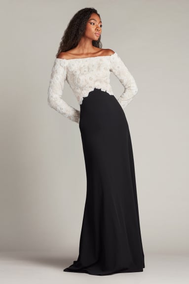 Audra Floral Print Chiffon Gown-IV/BK | Tadashi Shoji