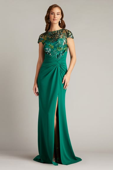 Darana Floral Jacquard Gown | Tadashi Shoji