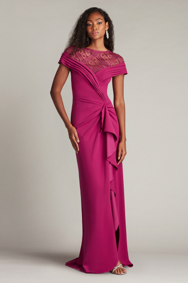 Elarra Floral Waterfall Flounce Gown | Tadashi Shoji