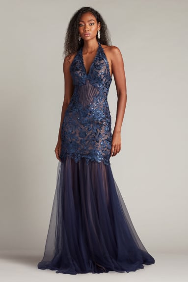 Dresden Draped Sequin Embroidered Gown | SHO