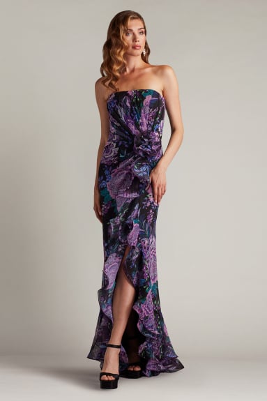 Sinai Floral Cascading Ruffle Gown | Tadashi Shoji