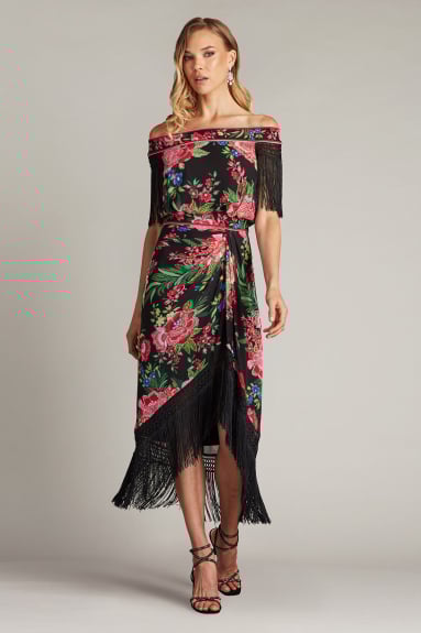 【TADASHI SHOJI】LUA フローラル タッセル フリンジ ドレス Lua Floral Print Tassel Fringe Slip Dress | Tadashi Shoji