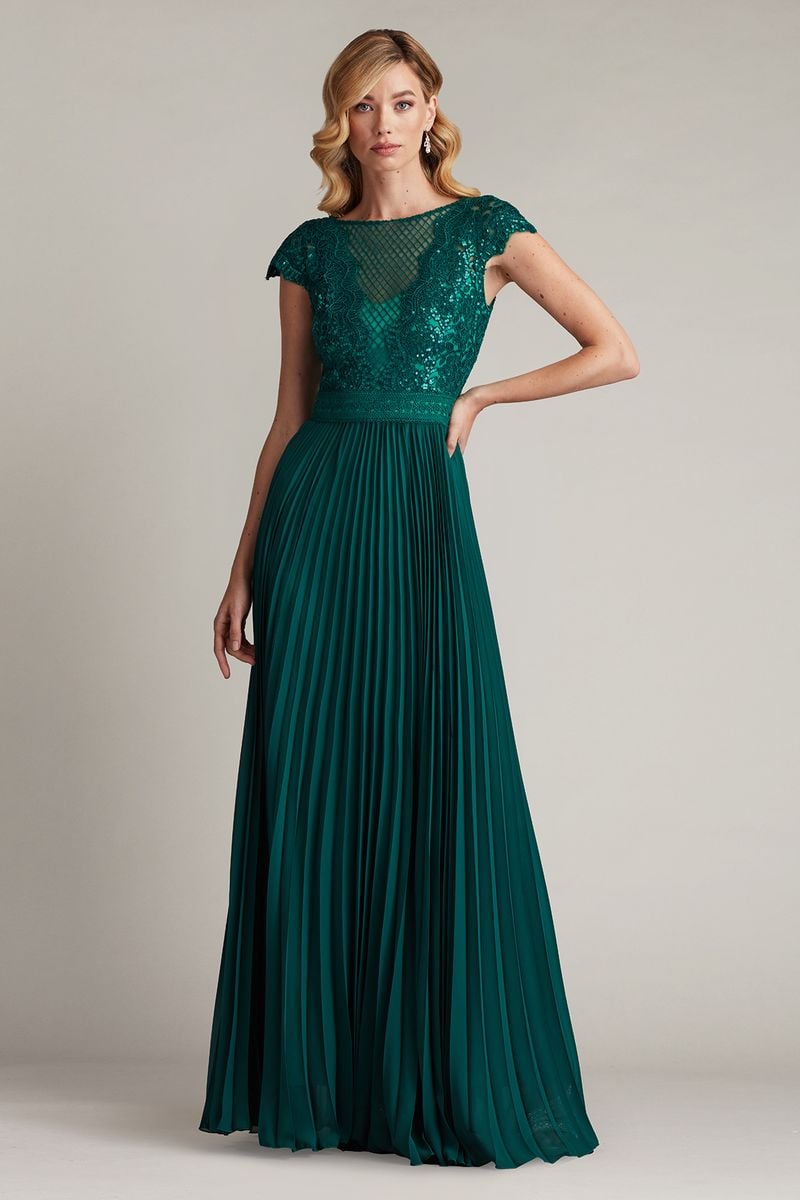 Surette Sequin Embroidered & Pleated Chiffon Gown